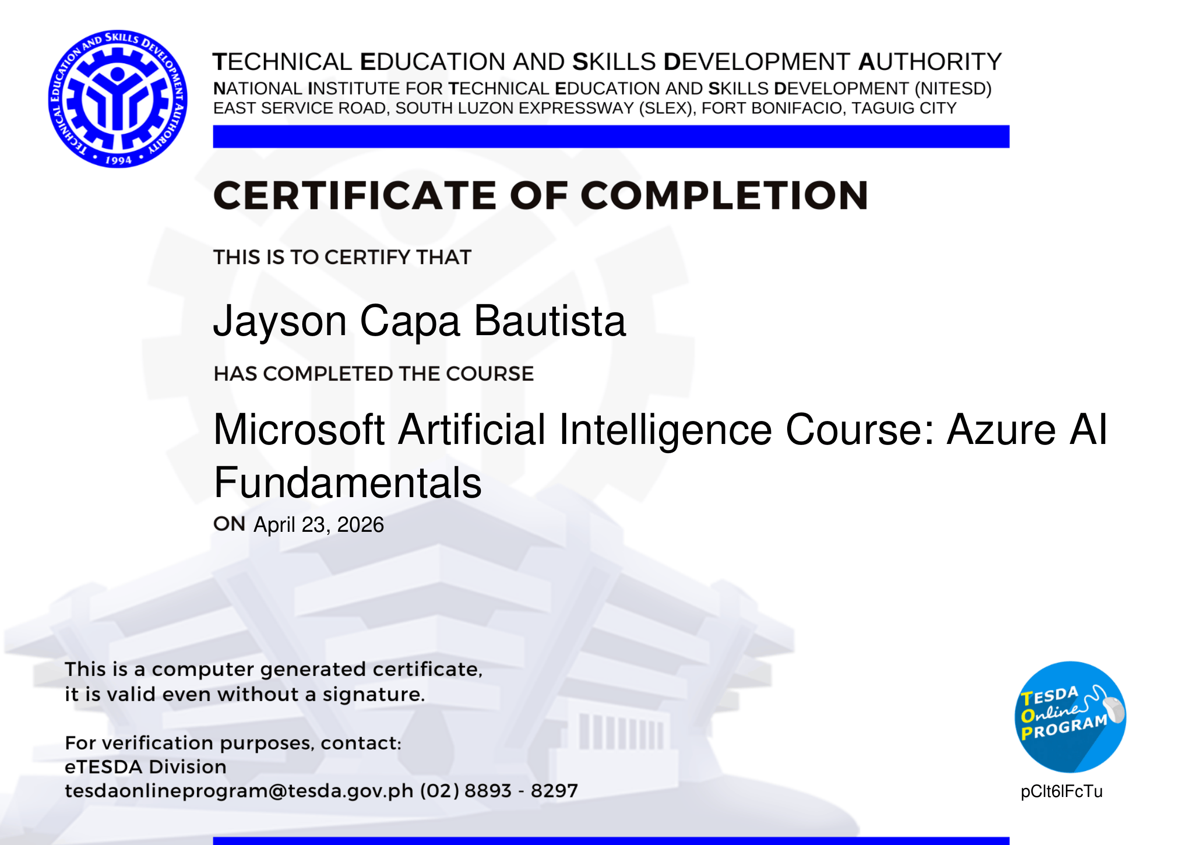 Azure AI Fundamentals Certificate
