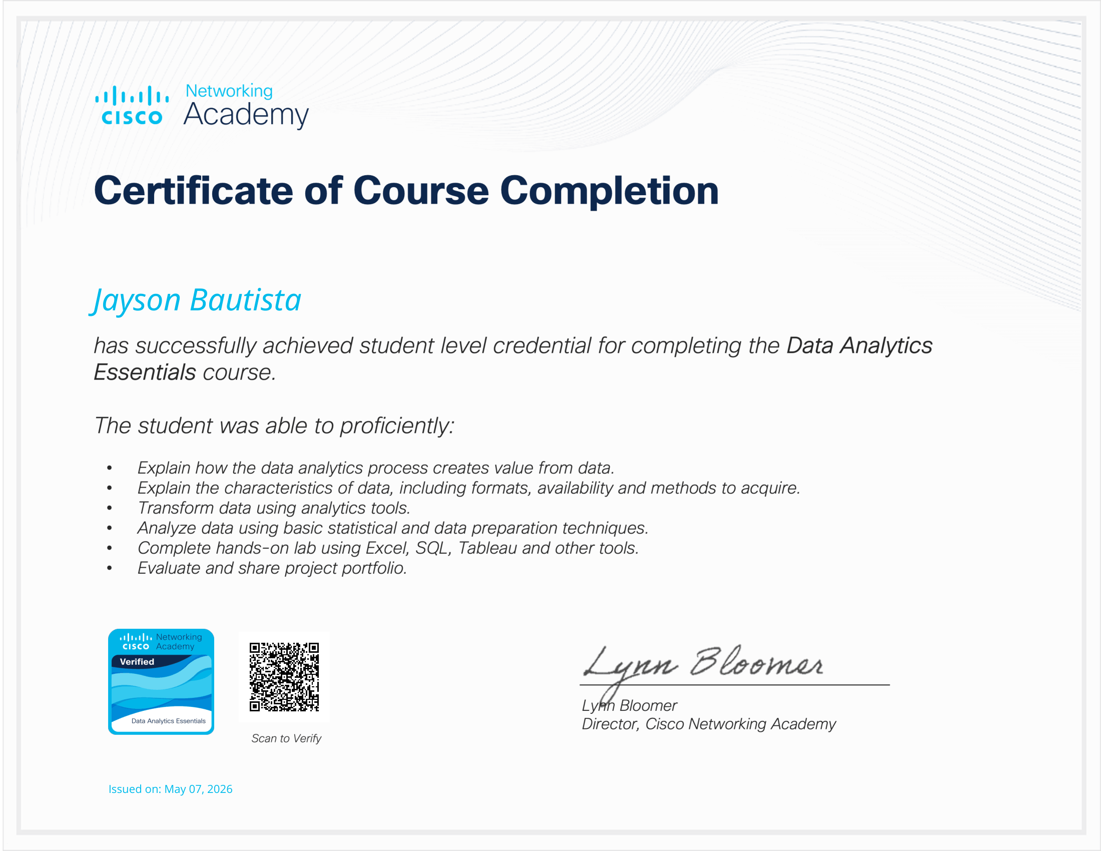 Data Analytics Essentials Certificate
