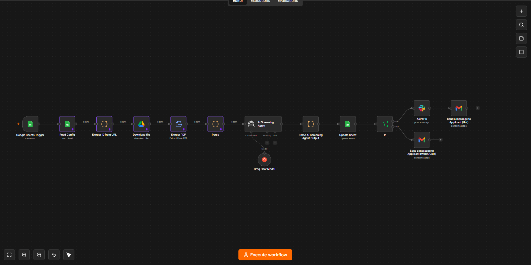 AI Resume Screener — n8n workflow screenshot