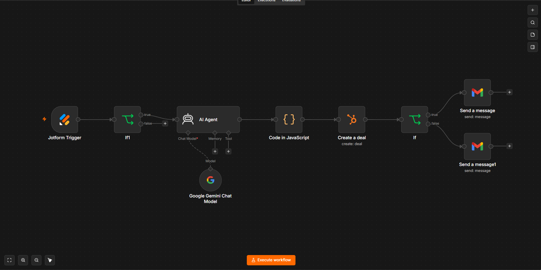 AI Lead Qualifier + CRM Pipeline — n8n workflow screenshot